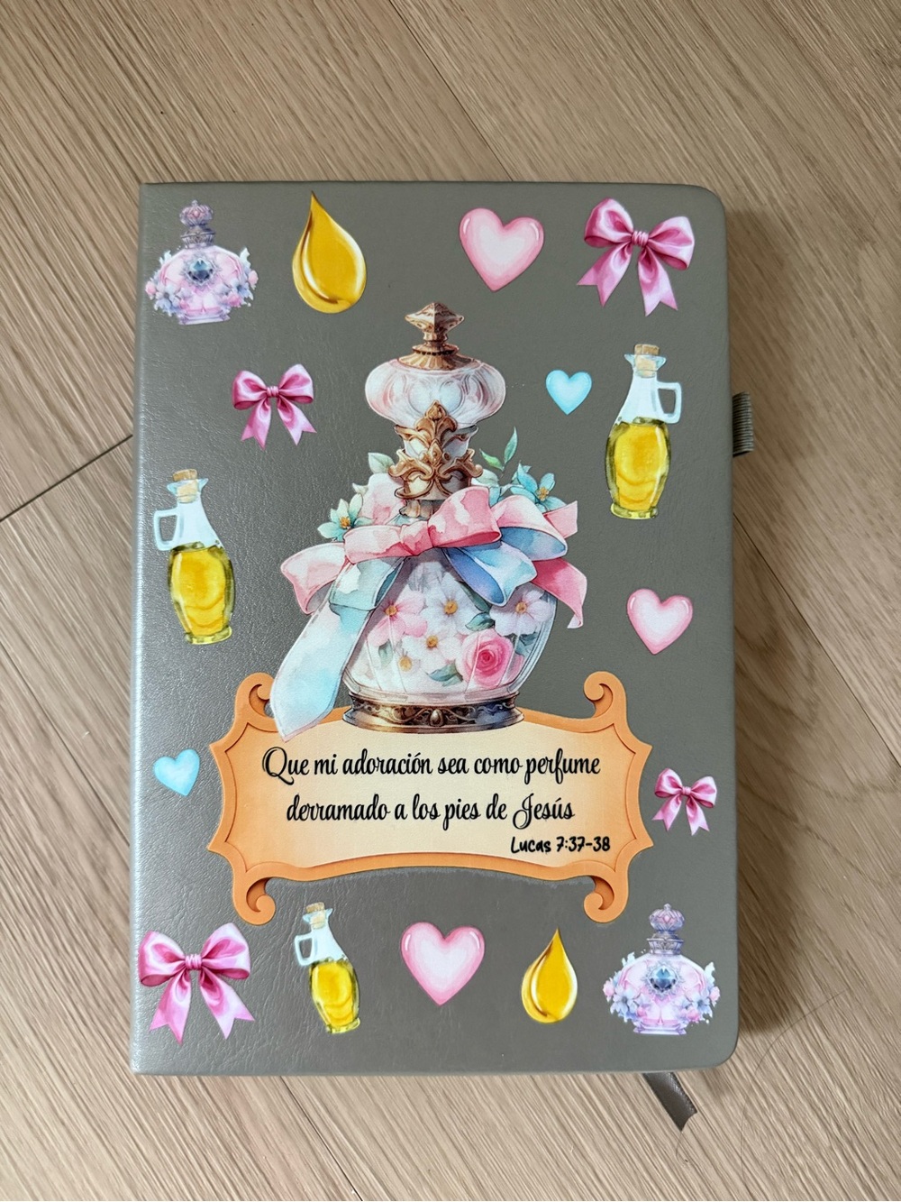 Decorative Perfume Bottle Journal - Gray with Pastel Accents